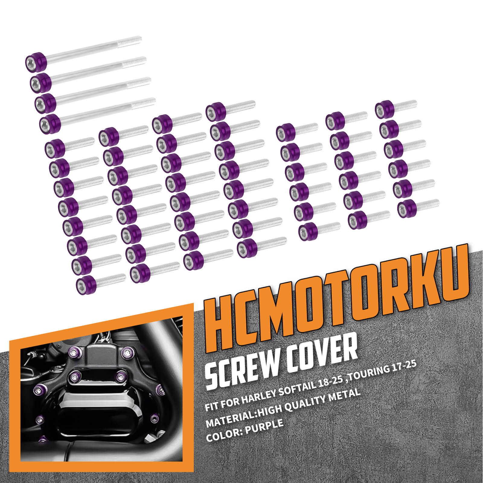 FR006106 HCmotorku Purple Cover Screw Kit for Harley Softail ’18-’25 Touring ‘17-’25