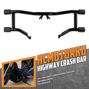 FR006401_HCmotorku_Highway Front Engine Guard Flat Out Bar Crash Bar-Gloss Black for Harley Touring ‘14-’25 Street Glide Electra Glide