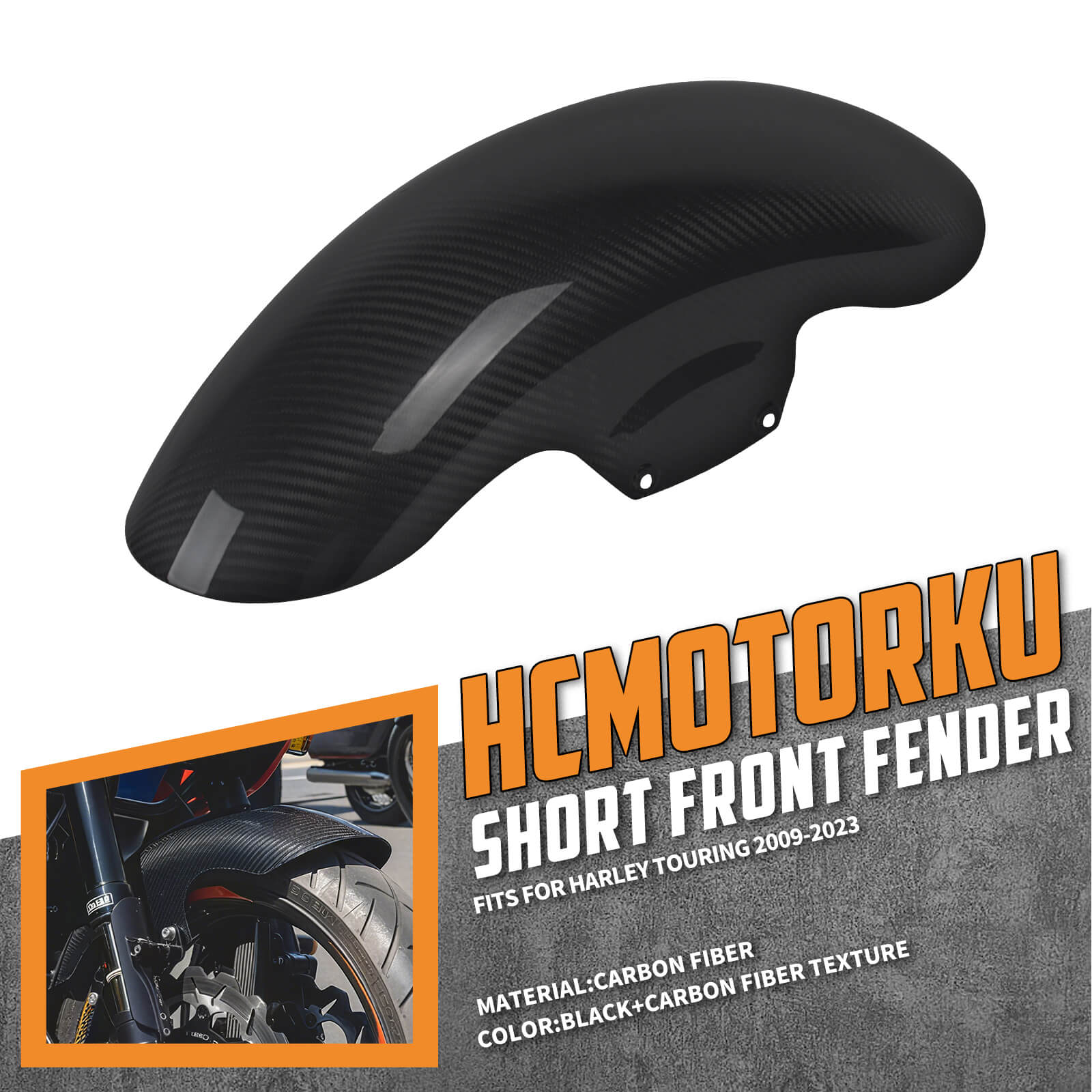 FR006801 HCmotorku Motorcycle Carbon Fiber Front Fender Front Mudguard for Harley Touring Road king Road Glide Street Glide Electra Glide Tri Glide ‘09-’23