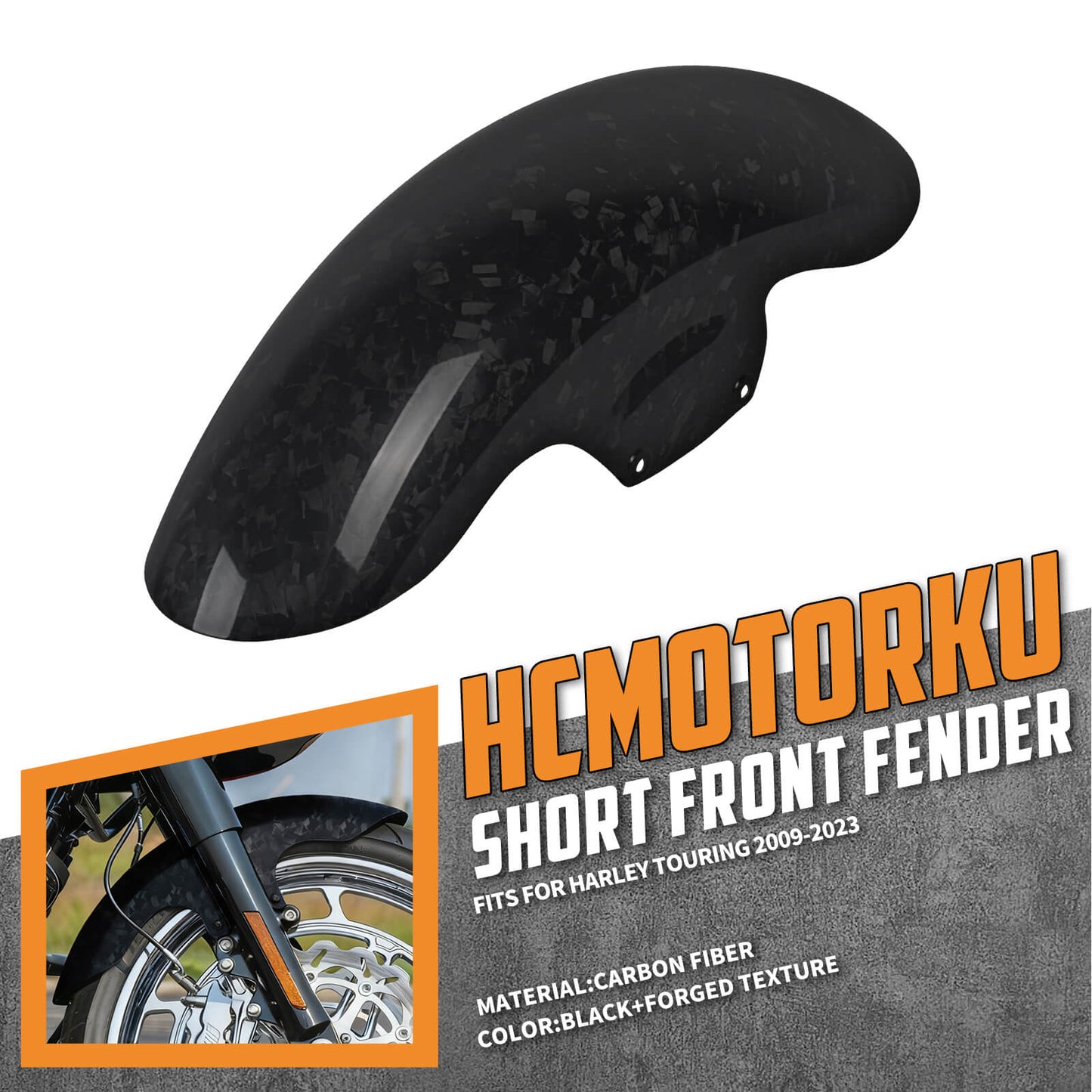 FR006802 HCmotorku 19” Motorcycle Carbon Fiber Front Fender Front Mudguard for Harley Touring Road king Road Glide Street Glide Electra Glide Tri Glide ‘09-’23