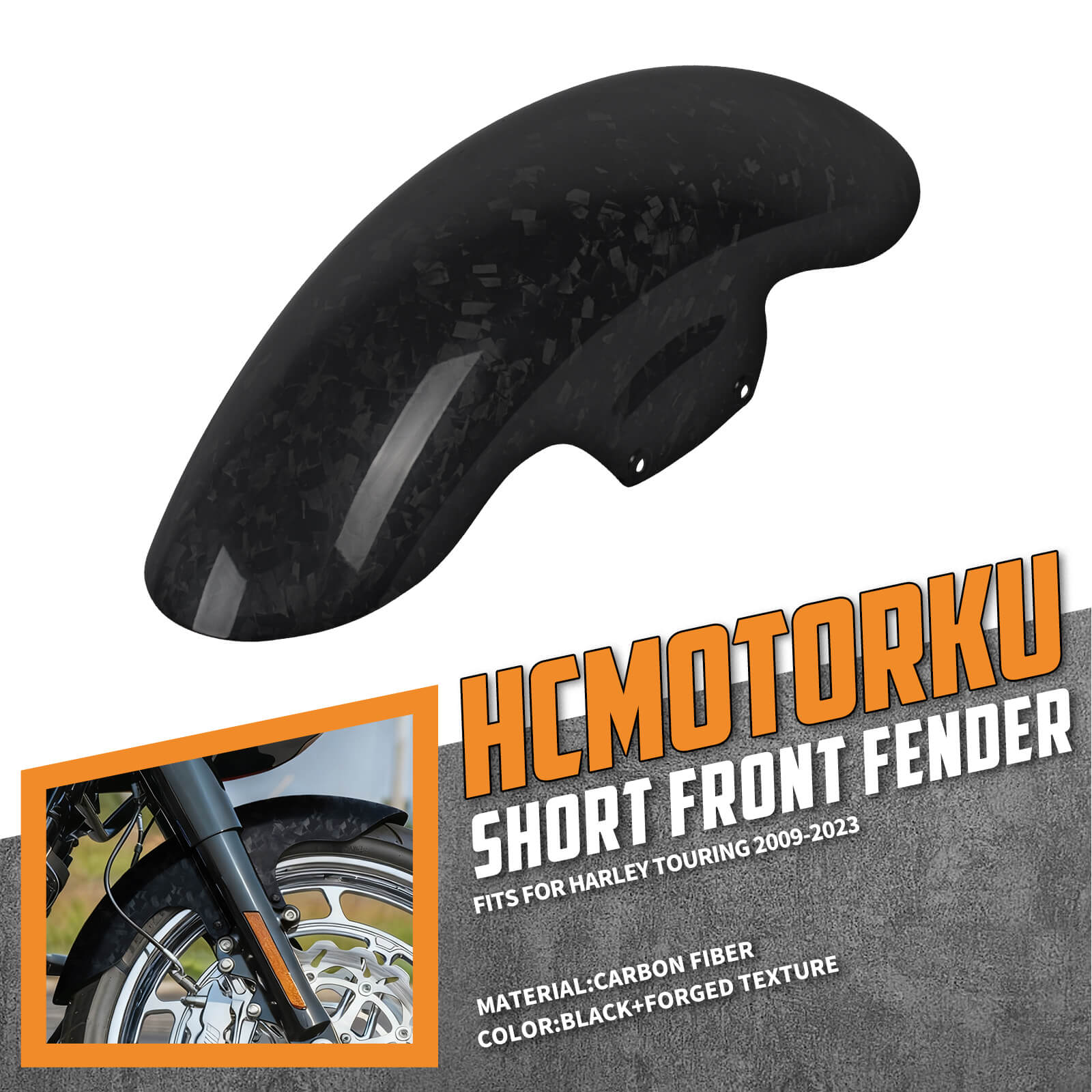 FR006802 HCmotorku 19” Motorcycle Carbon Fiber Front Fender Front Mudguard for Harley Touring Road king Road Glide Street Glide Electra Glide Tri Glide ‘09-’23