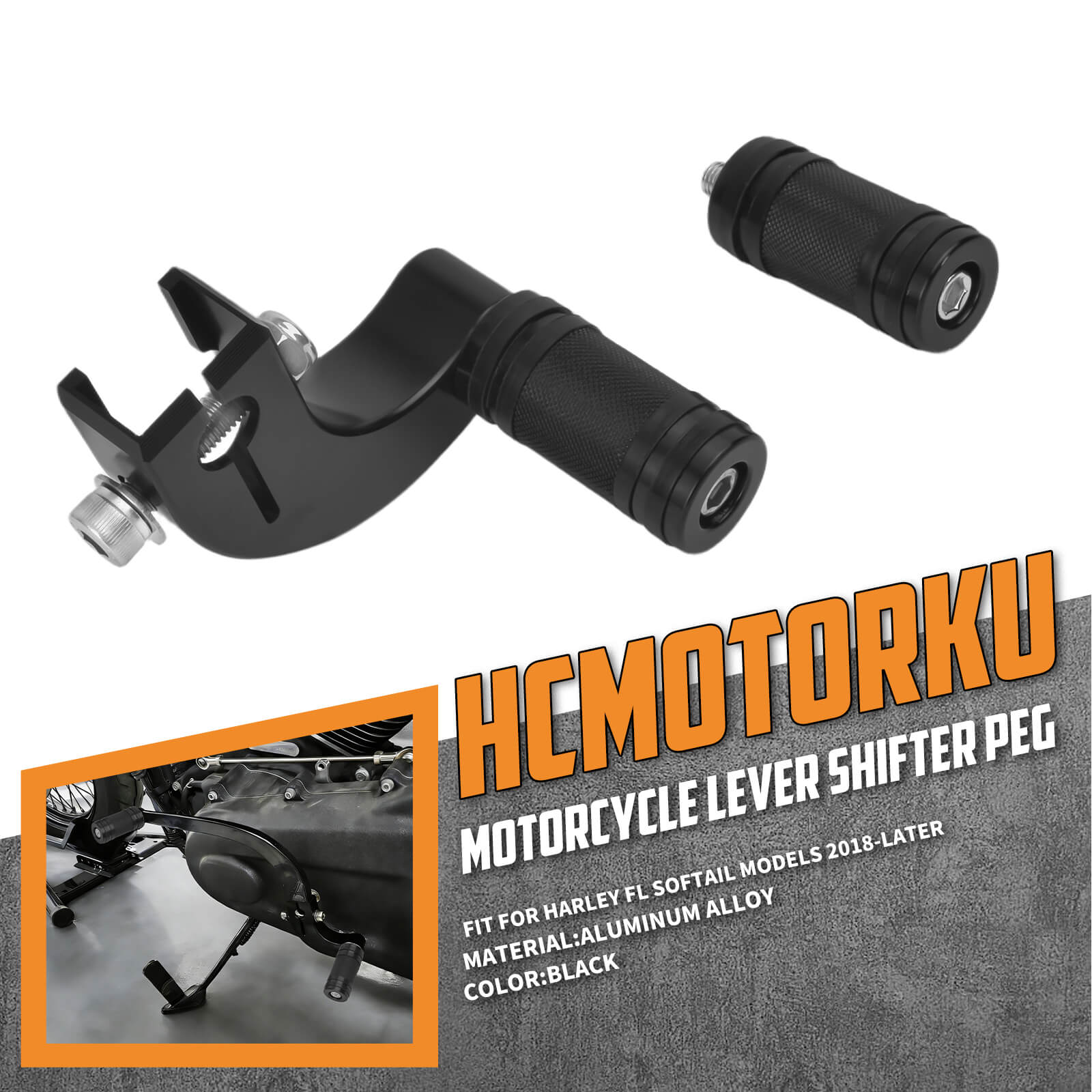 GE001801_HCmotorku_Mid-Control Shift Lever with Anti-Slip Peg For Harley Softail FL '18-Up Black