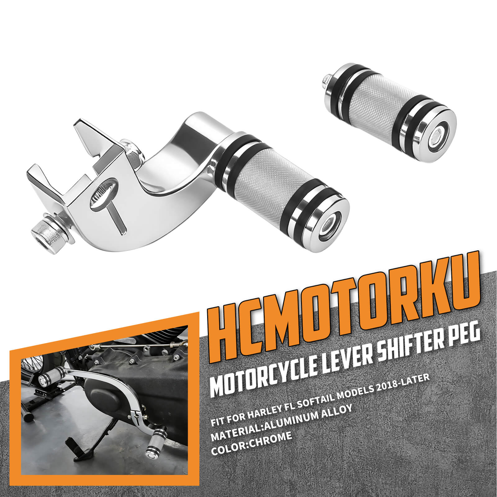 GE001802_HCmotorku_Mid-Control Shift Lever with Anti-Slip Peg For Harley Softail FL '18-Up Chrome