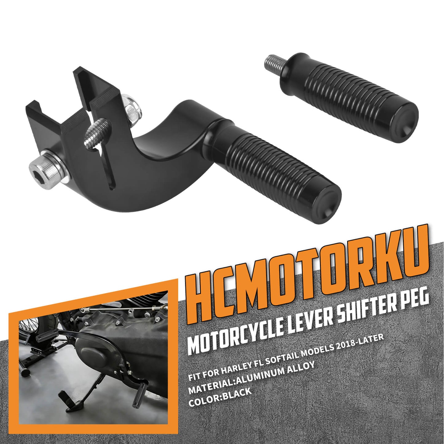 GE002001_HCmotorku_Billet Aluminum Shift Lever Assembly Harley Softail '18-Up Black-Black