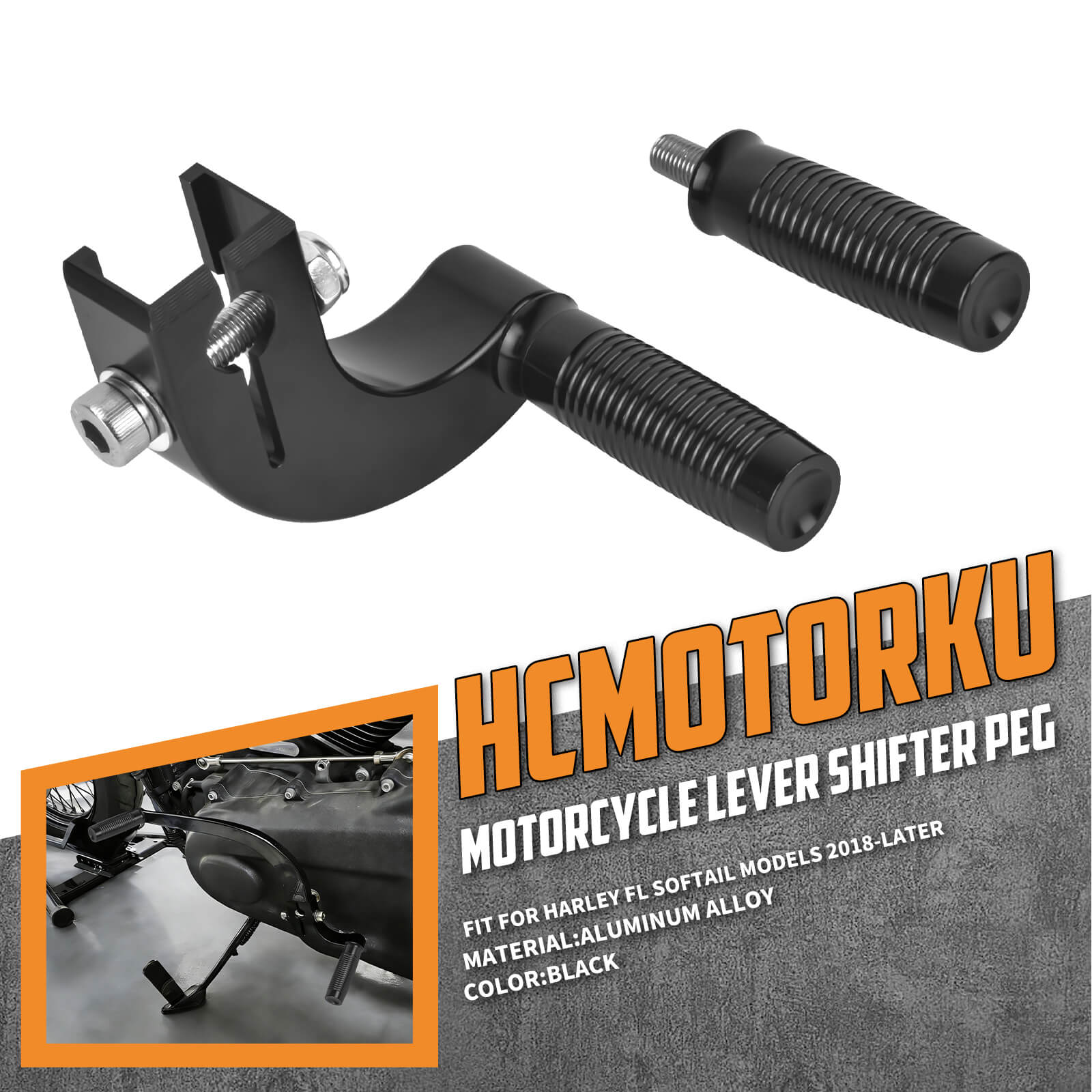 GE002001_HCmotorku_Billet Aluminum Shift Lever Assembly Harley Softail '18-Up Black-Black