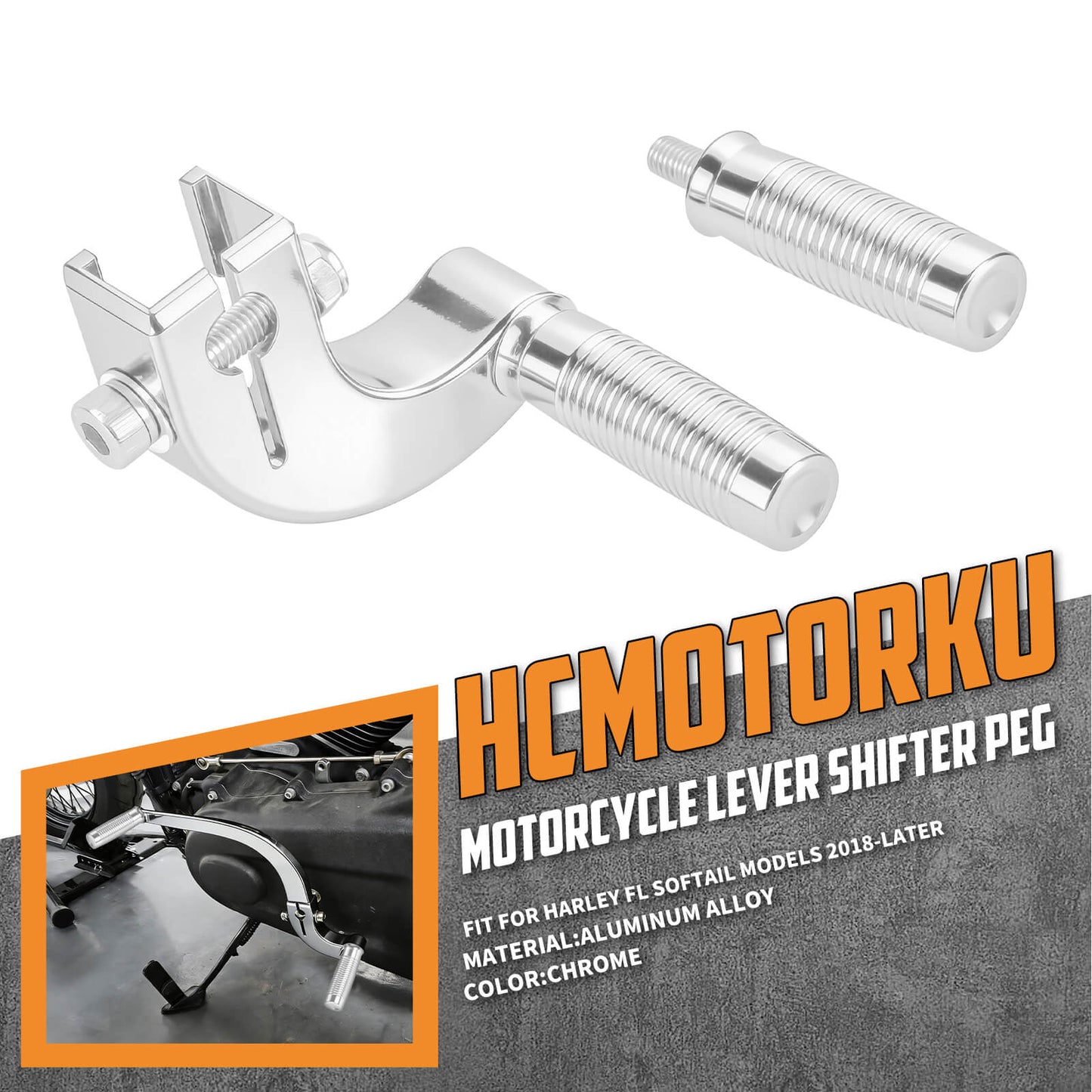 GE002002_HCmotorku_Billet Aluminum Shift Lever Assembly Harley Softail '18-Up Chrome-Chrome