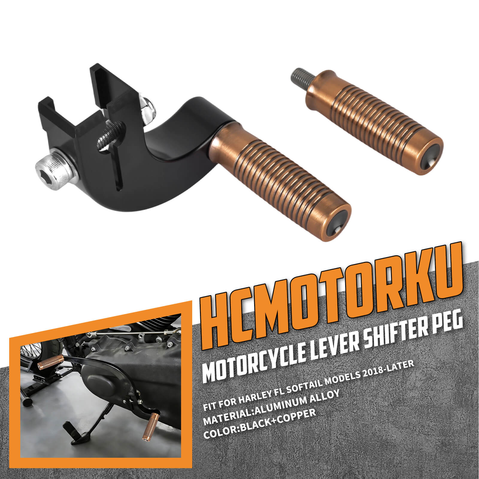 GE002004_HCmotorku_Billet Aluminum Shift Lever Assembly Harley Softail '18-Up Black-Bronze