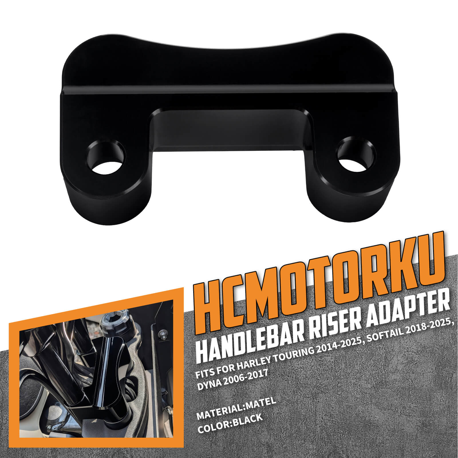 GP008201_HCmotorku_Black Pull Back Plate Handlebar Riser Adaptor For Harley Touring Softail Dyna