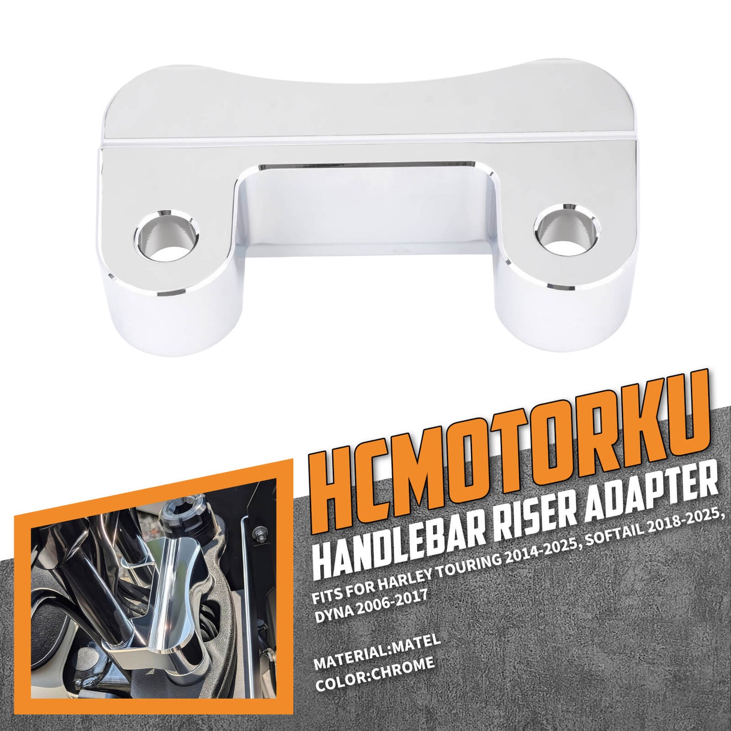 GP008202_HCmotorku_Chrome Pull Back Plate Handlebar Riser Adaptor For Harley Touring Softail Dyna