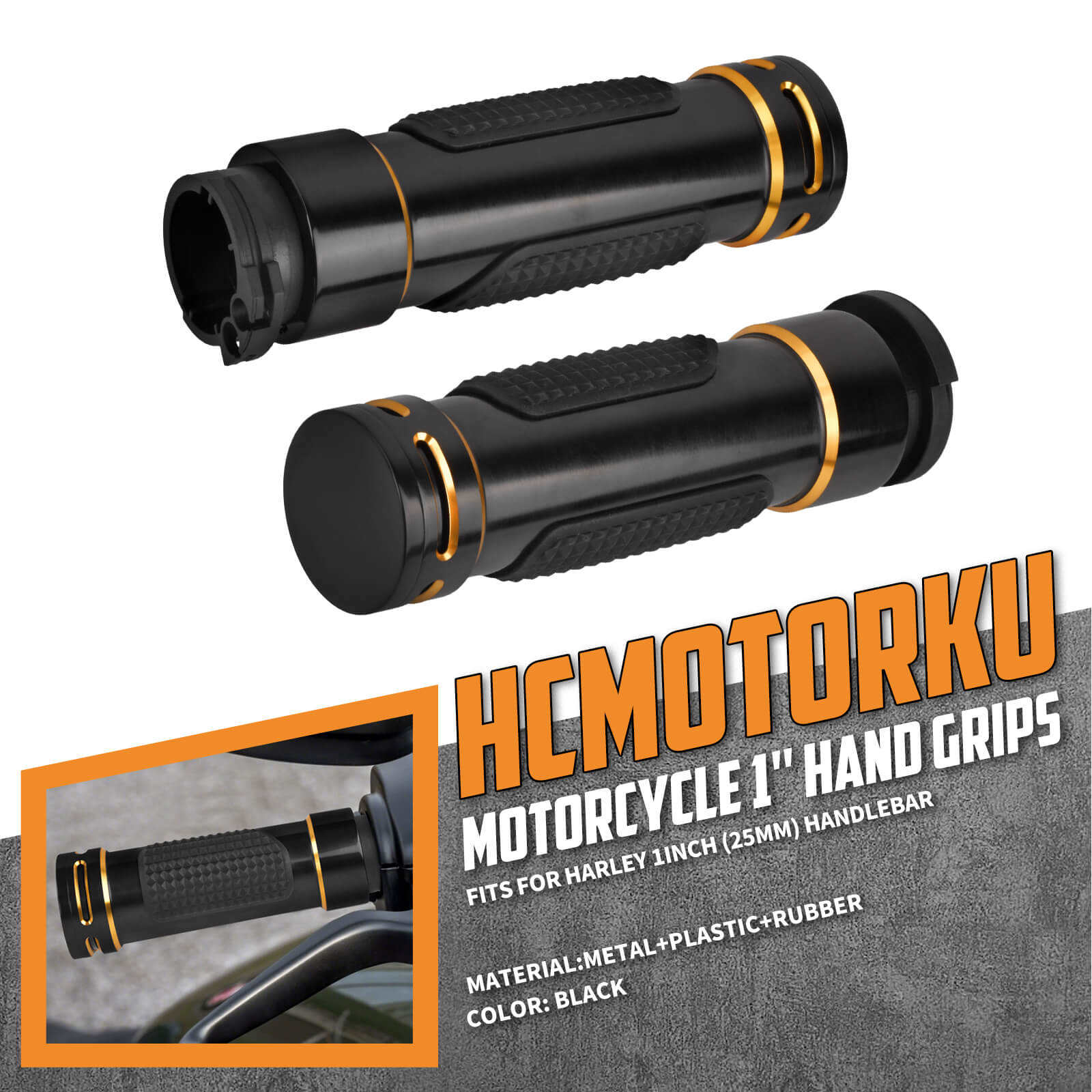 GP009002_HCmotorku_1" Anti-Slip Rubber & Aluminum Handlebar Grips for Harley Touring Dyna