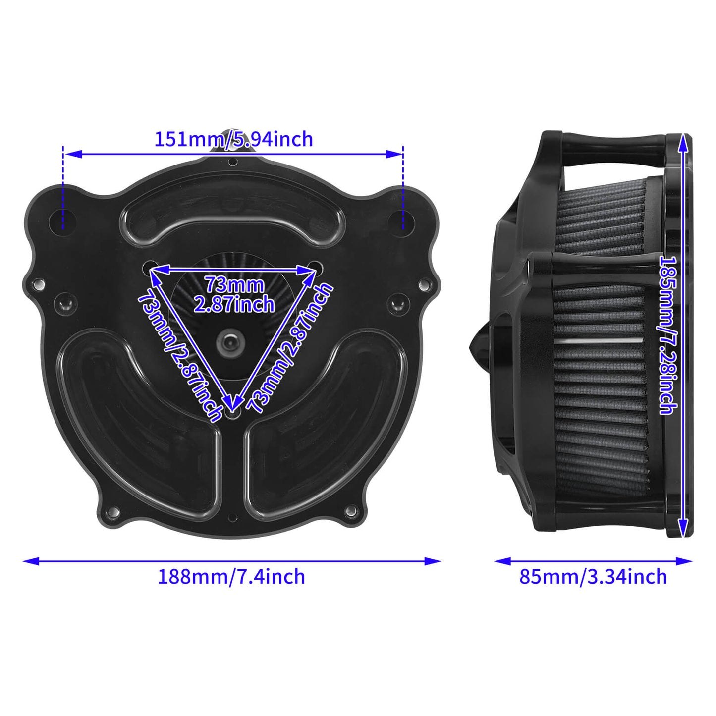 Turbine Air Cleaner Grey Intake Filter Black For Harley Touring '08-'16 Dyna '17 | HCmotorku