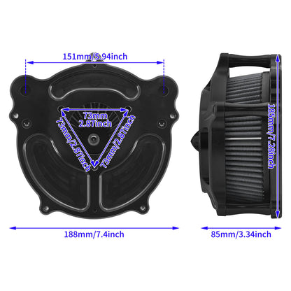 Turbine Air Cleaner Grey Intake Filter Black For Harley Touring '08-'16 Dyna '17 | HCmotorku