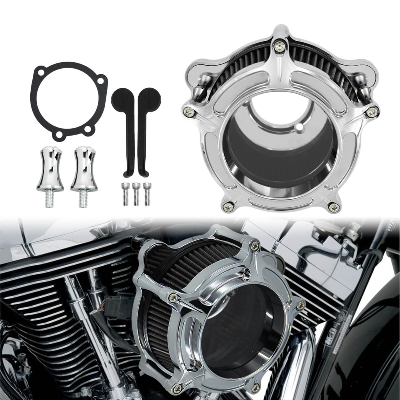 Clarity Air Cleaner Gray Intake Filter Chrome For Harley Dyna 2000-2017 Softail | HCmotorku