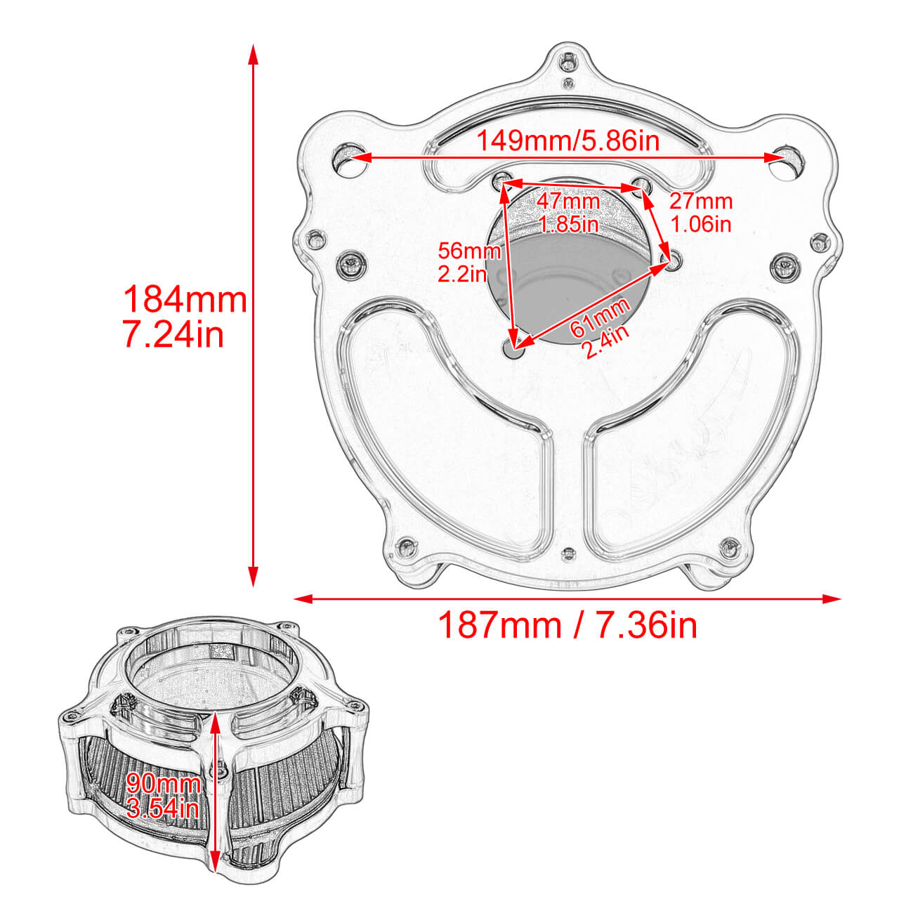 Clarity Air Cleaner Gray Intake Filter Chrome For Harley Dyna 2000-2017 Softail | HCmotorku