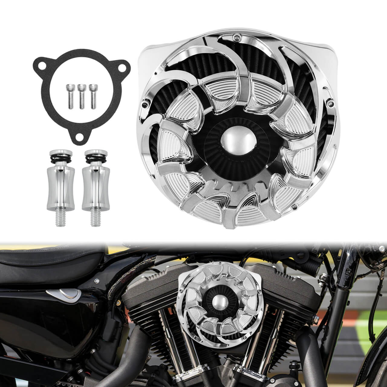 Spin Chrome Cut Air Cleaner Intake Filter Fit For Harley Touring Glides Trike 2008 | HCmotorku