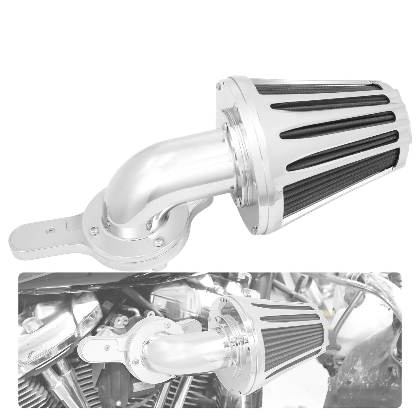 Cone Filter Elbow Air Cleaner Chrome Fit For Harley M8 Touring Street Glide 2017-UP | HCmotorku