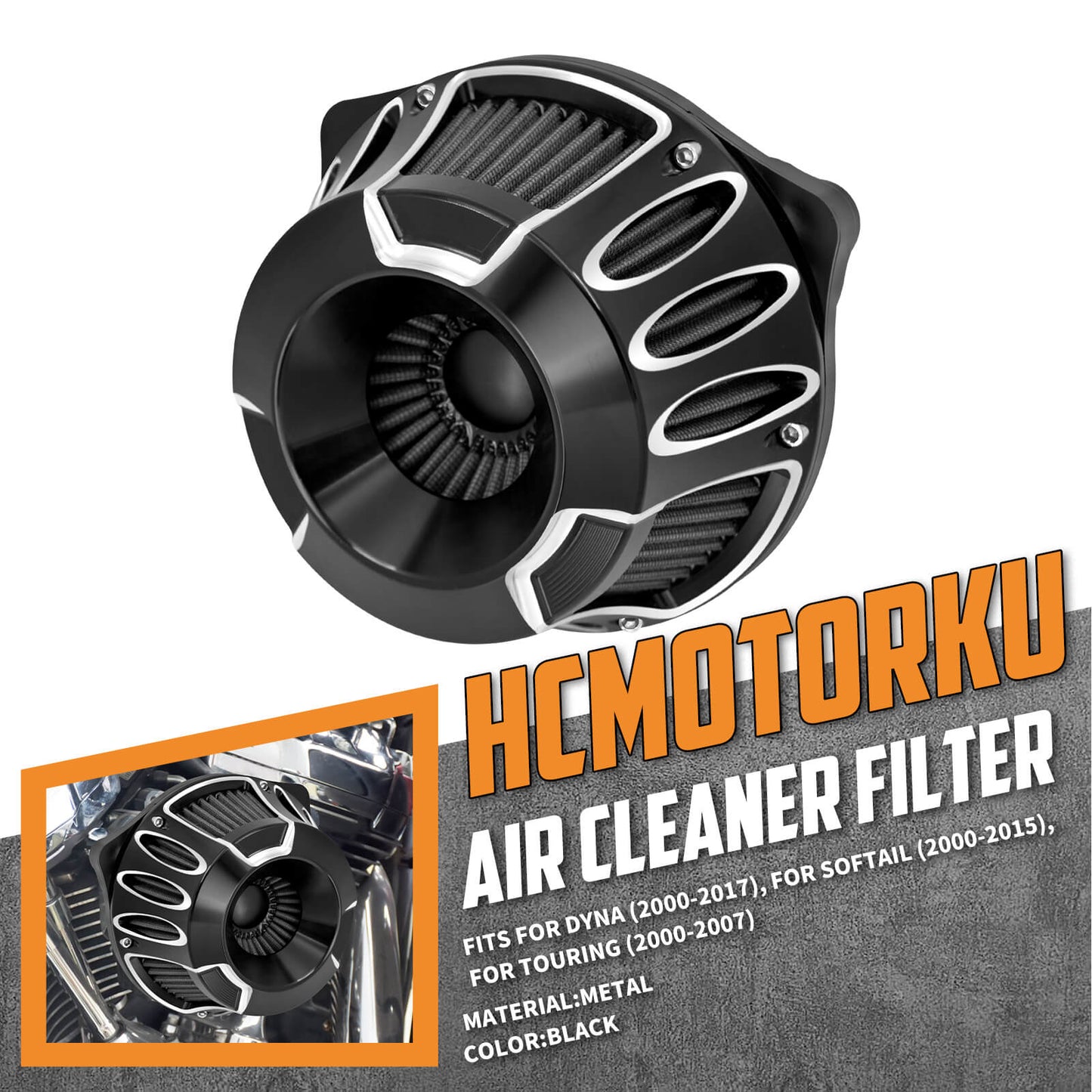 Hollow Air Cleaner Filter Gray Intake For Harley Touring Road King Glide 2000-2007 | HCmotorku