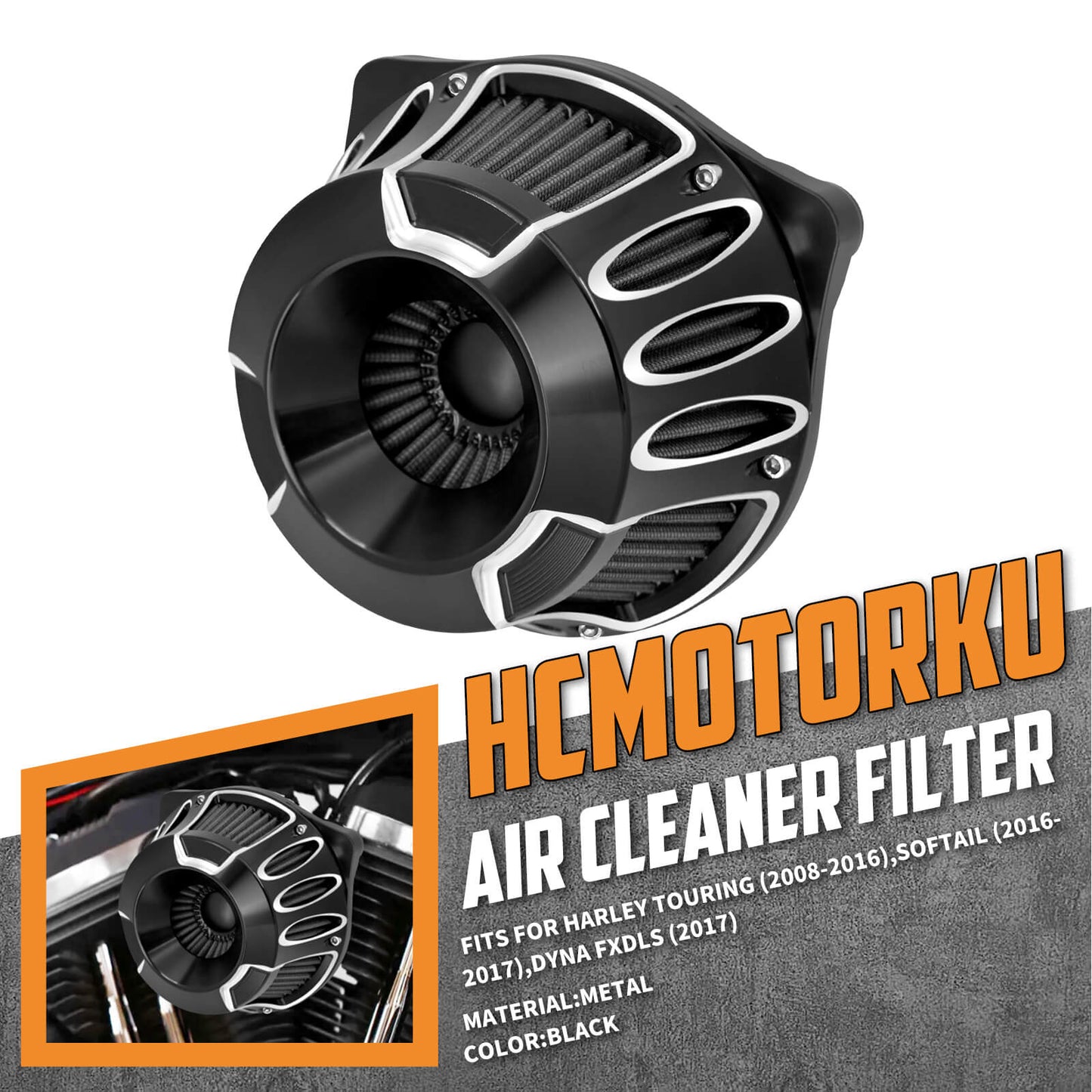 Hollow Air Cleaner Filter Gray Intake For Harley Dyna FXDLS 2017 Touring 2008-2016 | HCmotorku