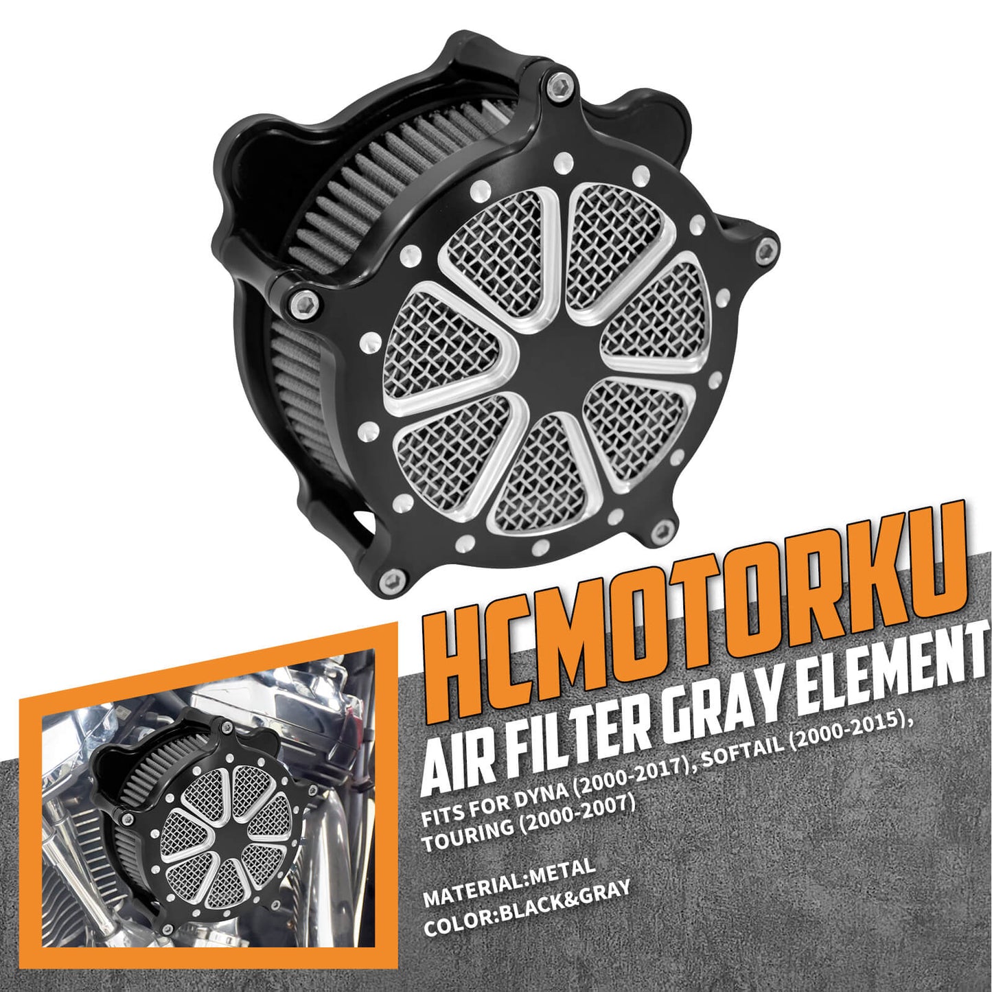 Dots Cut Spike Air Cleaner Intake Filter Fit For Dyna Softail Touring 2000-2007 | HCmotorku