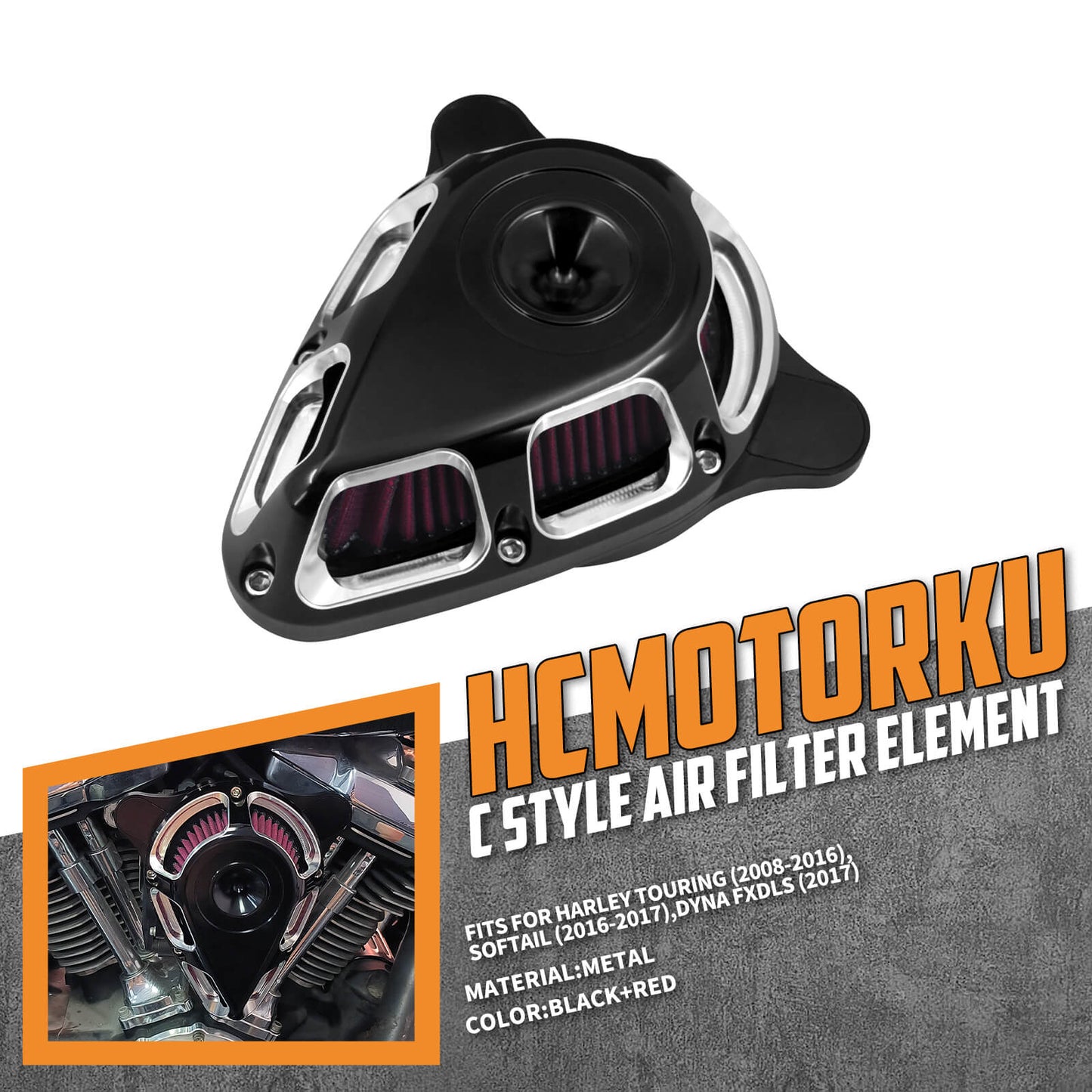Turnable Air Filter Red Intake Fit For Harley Touring Road Electra Glide 2020-2016 | HCmotorku