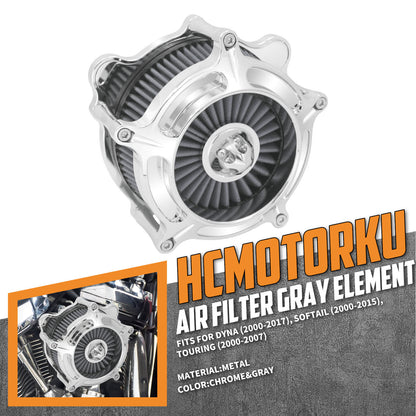 Turbine Air Filter Gray Chrome For Harley Touring '00-'07 Softail '00-'15 Dyna '00-'17 | HCmotorku