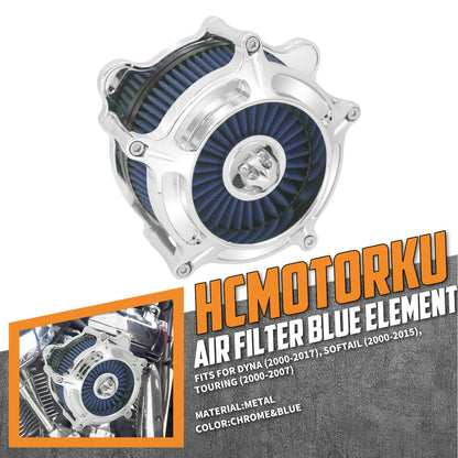 Turbine Air Filter Blue Intake Chrome For Harley Dyna Street Fat Bob 2000-2017 | HCmotorku