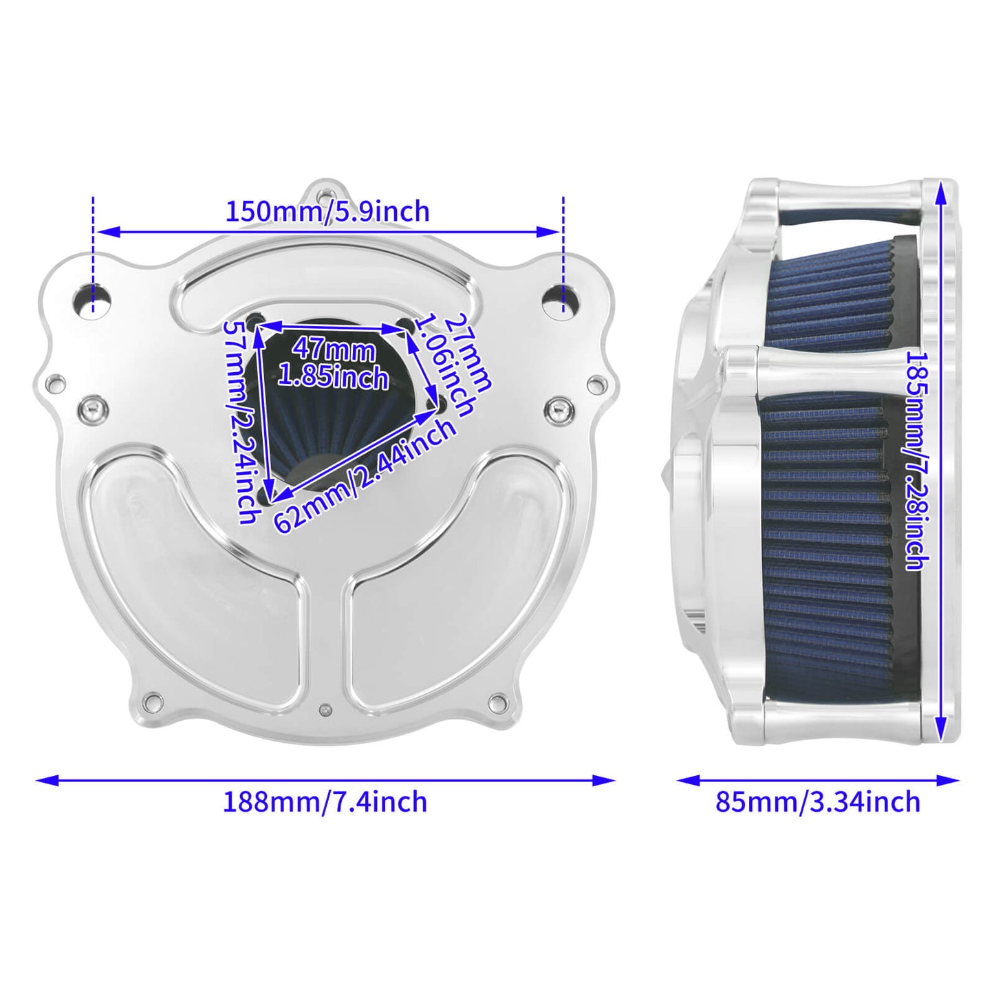 Turbine Air Filter Blue Intake Chrome For Harley Dyna Street Fat Bob 2000-2017 | HCmotorku