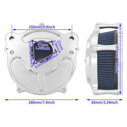 Turbine Air Filter Blue Intake Chrome For Harley Dyna Street Fat Bob 2000-2017 | HCmotorku
