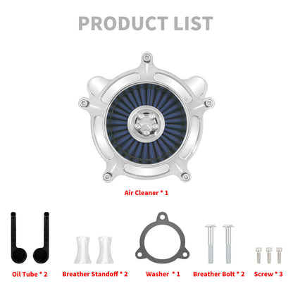 Turbine Air Filter Blue Intake Chrome For Harley Touring Road Street Glide 2008-2016 | HCmotorku