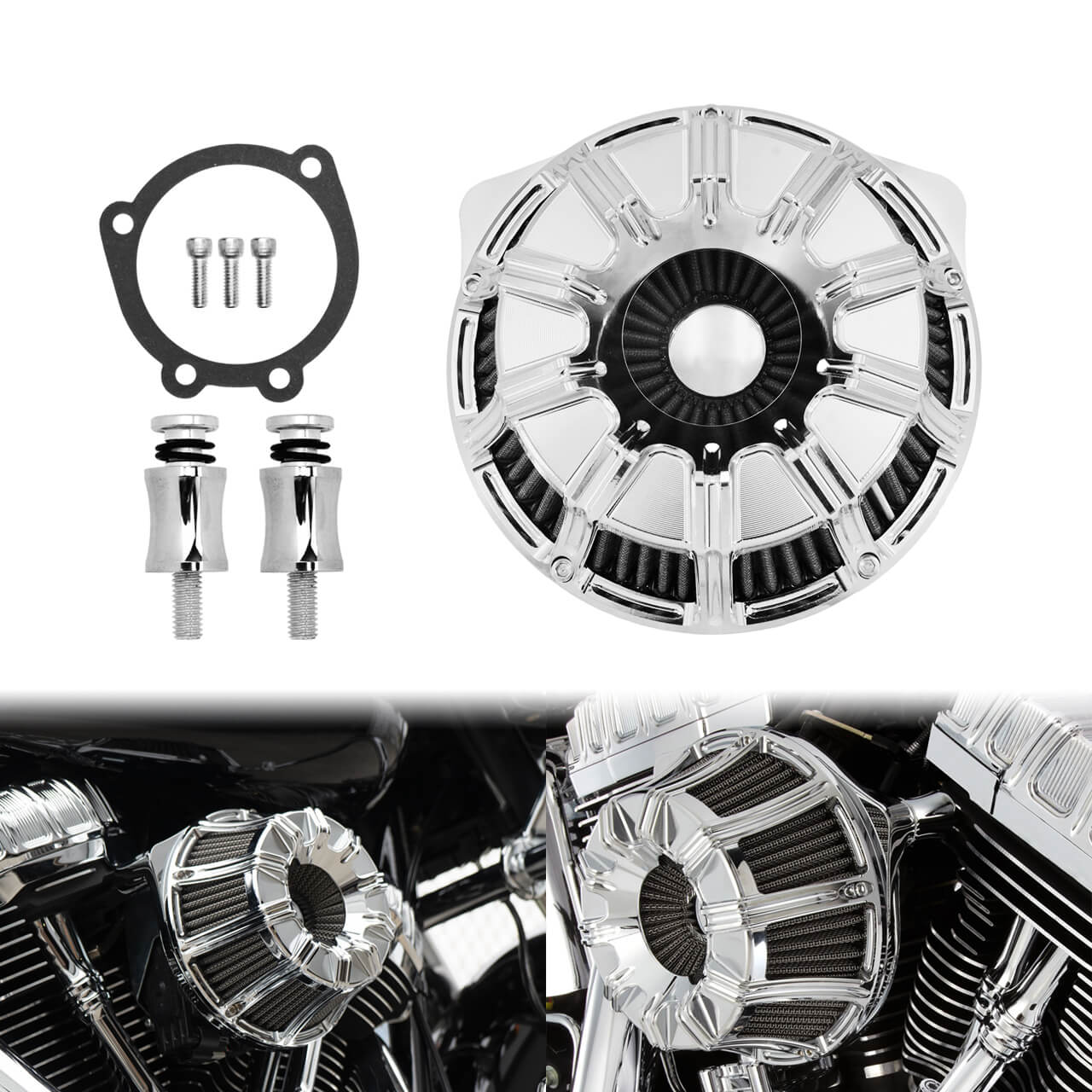 Spin Cut Air Cleaner Intake Filter Chrome Fit For Harley Touring '00-'07 Dyan '00-'17 | HCmotorku