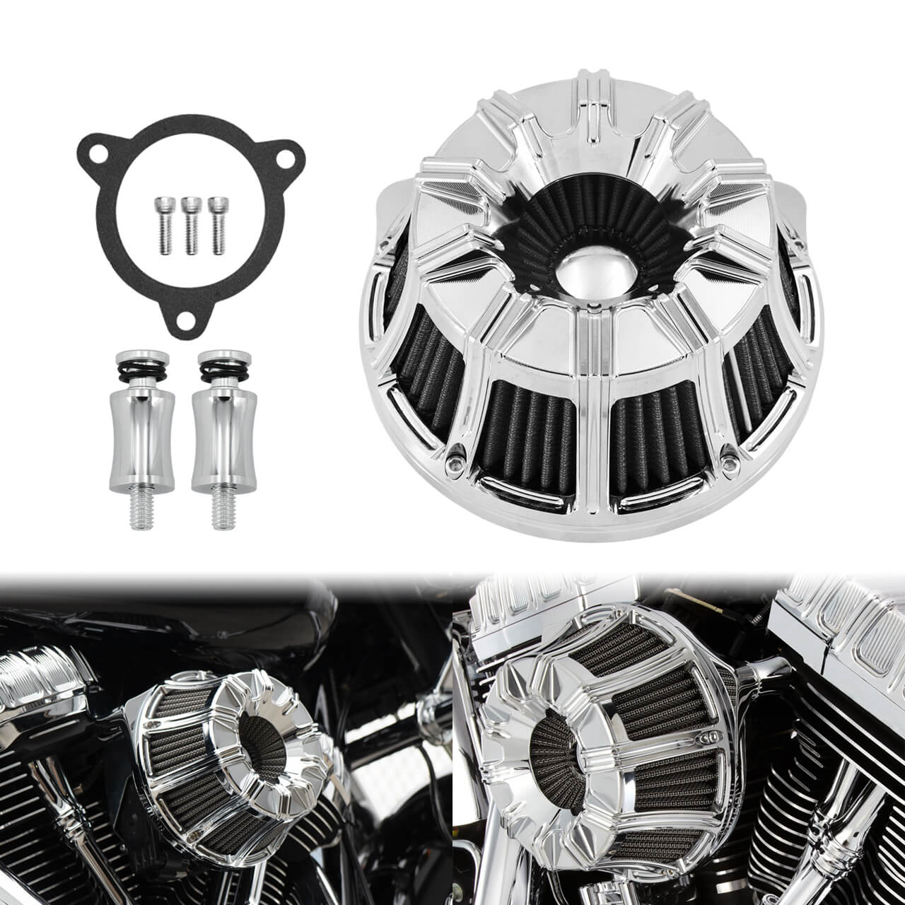 Air Cleaner Intake Filter Chrome Fits For Harley Dyna Touring Softail 2008-2017 | HCmotorku