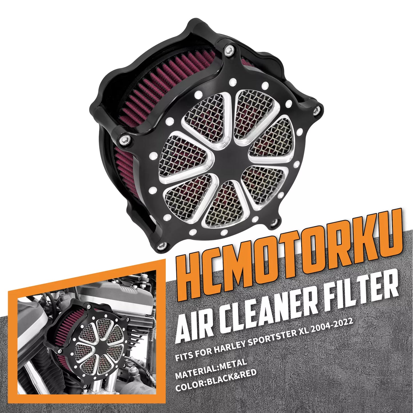 Air Cleaner Filter Red Intake Black For Harley Sportster Iron 883 1200 48 72 2004-UP | HCmotorku