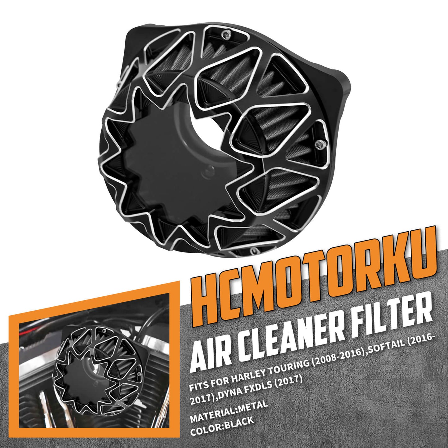 Aluminum Black Transparent Air Cleaner Filter w/ Gray Intake Element For Harley | HCmotorku