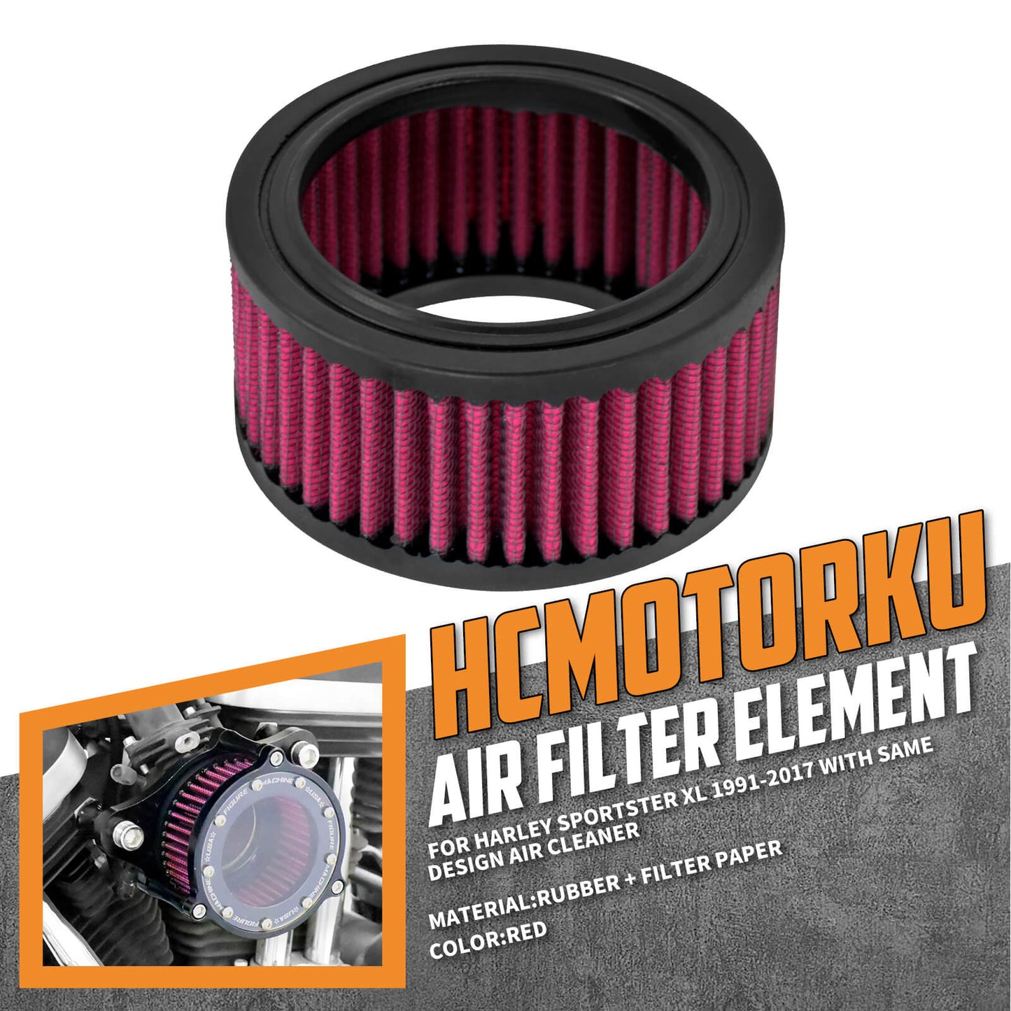 Round Air Filter Cleaner Red Intake Element Replace Fit For Harley Sportster XL | HCmotorku