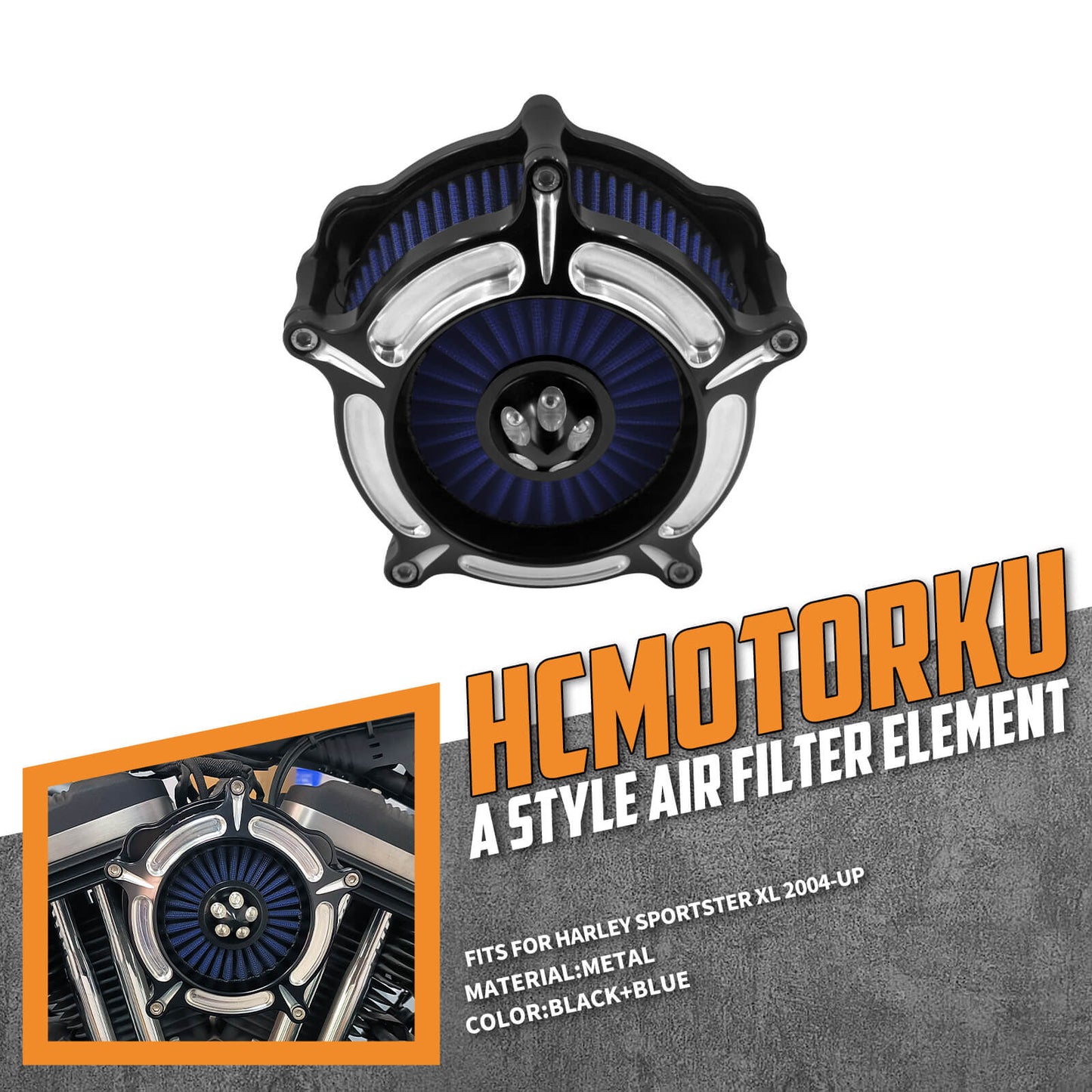 Air Filter Blue Intake Air Cleaner Chrome Fit For Sportster Iron 883 1200 2014-2022 | HCmotorku