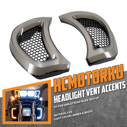 LED Headlight Vent Accents Auxiliary Lamps for Harley Road Glide 2015-2023 | HCmotorku