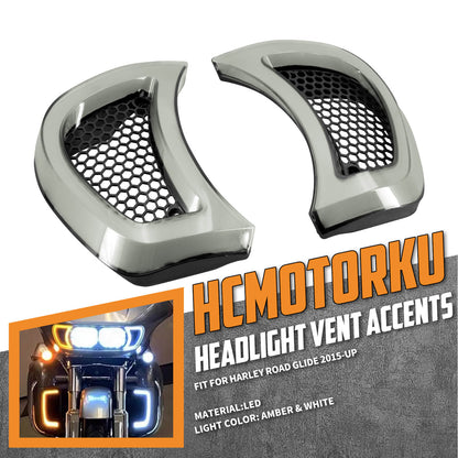 LED Headlight Vent Accents Auxiliary Lamps for Harley Road Glide 2015-2023 | HCmotorku