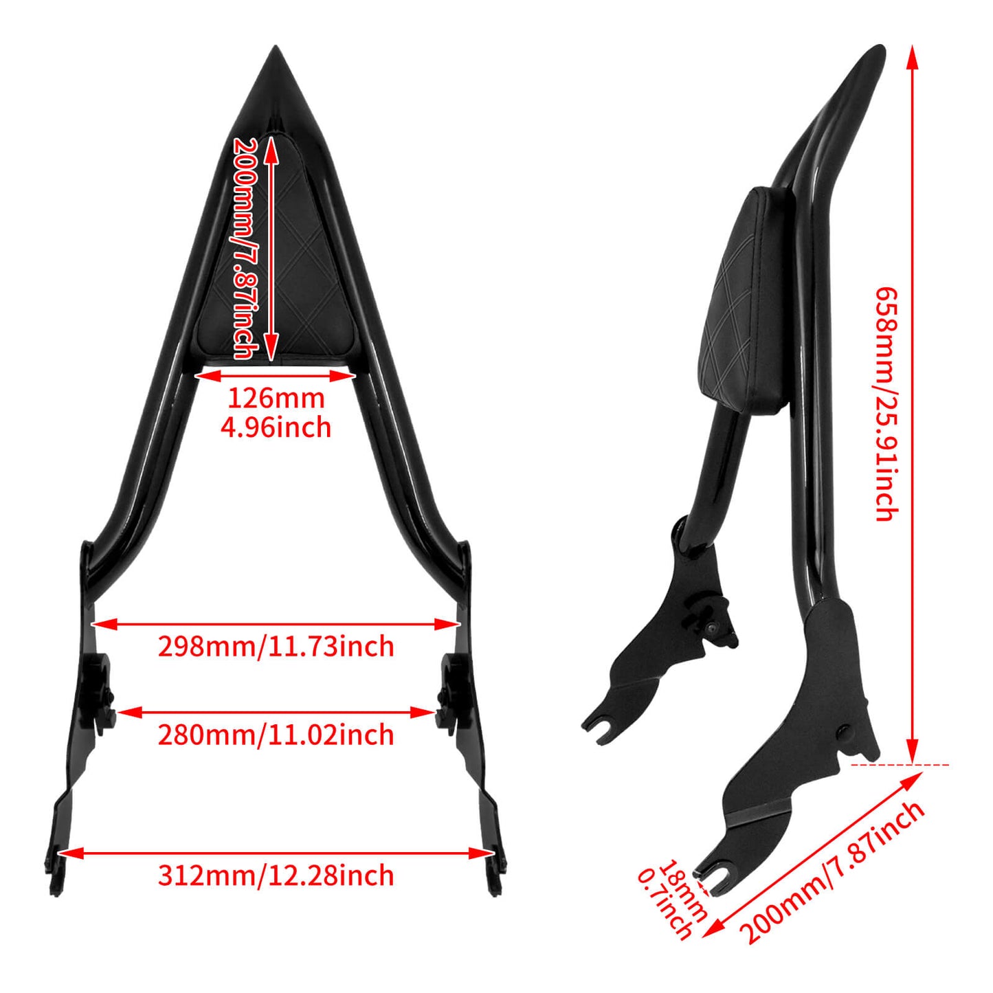 22" Detachable Sissy Bar Backrest w/ Diamond Pad Fit For Touring FLHT 2009-2023 | HCmotorku