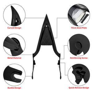 16" Detachable Sissy Bar Backrest w/ Diamond Pad Fit Touring FLHT 2009-2023 | HCmotorku