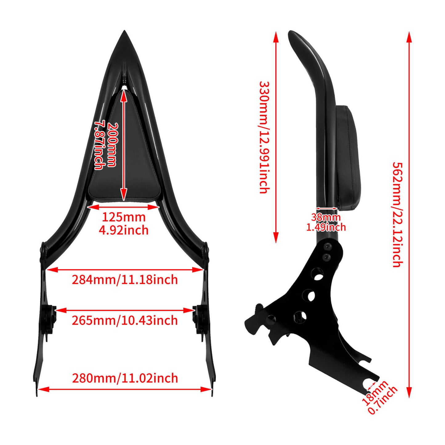 Detachable Passenger Backrest Black Pad Sissy Bar Fit For Harley Sportster 2004-2023 | HCmotorku