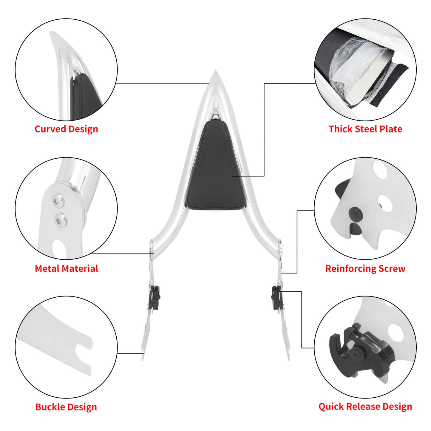 Detachable Sissy Bar Passenger Backrest Chrome Fit For Harley Sportster XL 2004-Up | HCmotorku