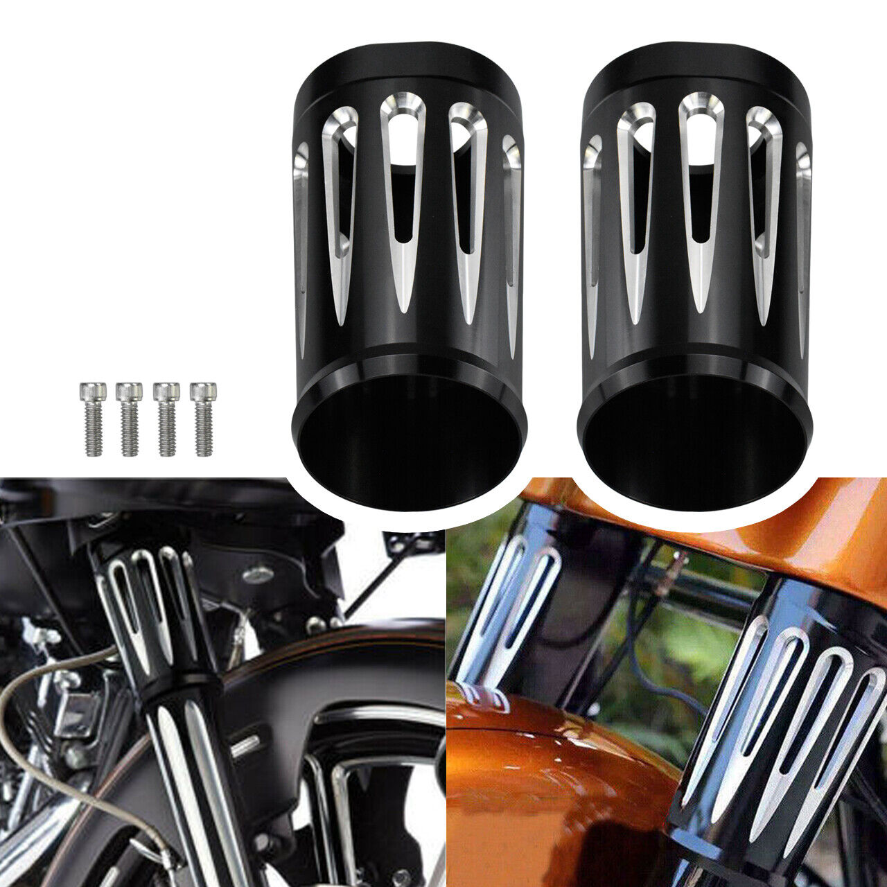 CNC Cut Fork Boot Slider Cover Cow Bells for Harley Touring 1984-2023 | HCmotorku