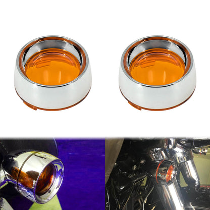 Trim Ring Bullet Turn Signal Lens Cover Amber Chrome Fit For Harley Softail Dyna | HCmotorku