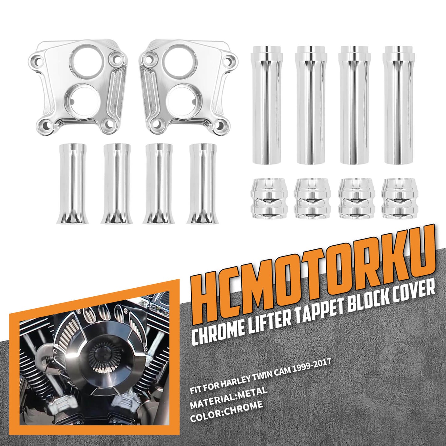 Lifter Tappet Block Cover Engine Pushrod Tube Chrome Fit For Twin Cam 1999-2017 | HCmotorku