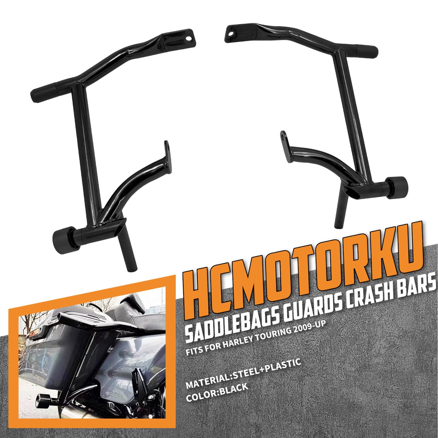 Crash Bars 2* Rubber 2* Black Slider Bolt Cap Saddlebags Guards For Harley Touring Road Street Glide 2009-2023 | HCmotorku