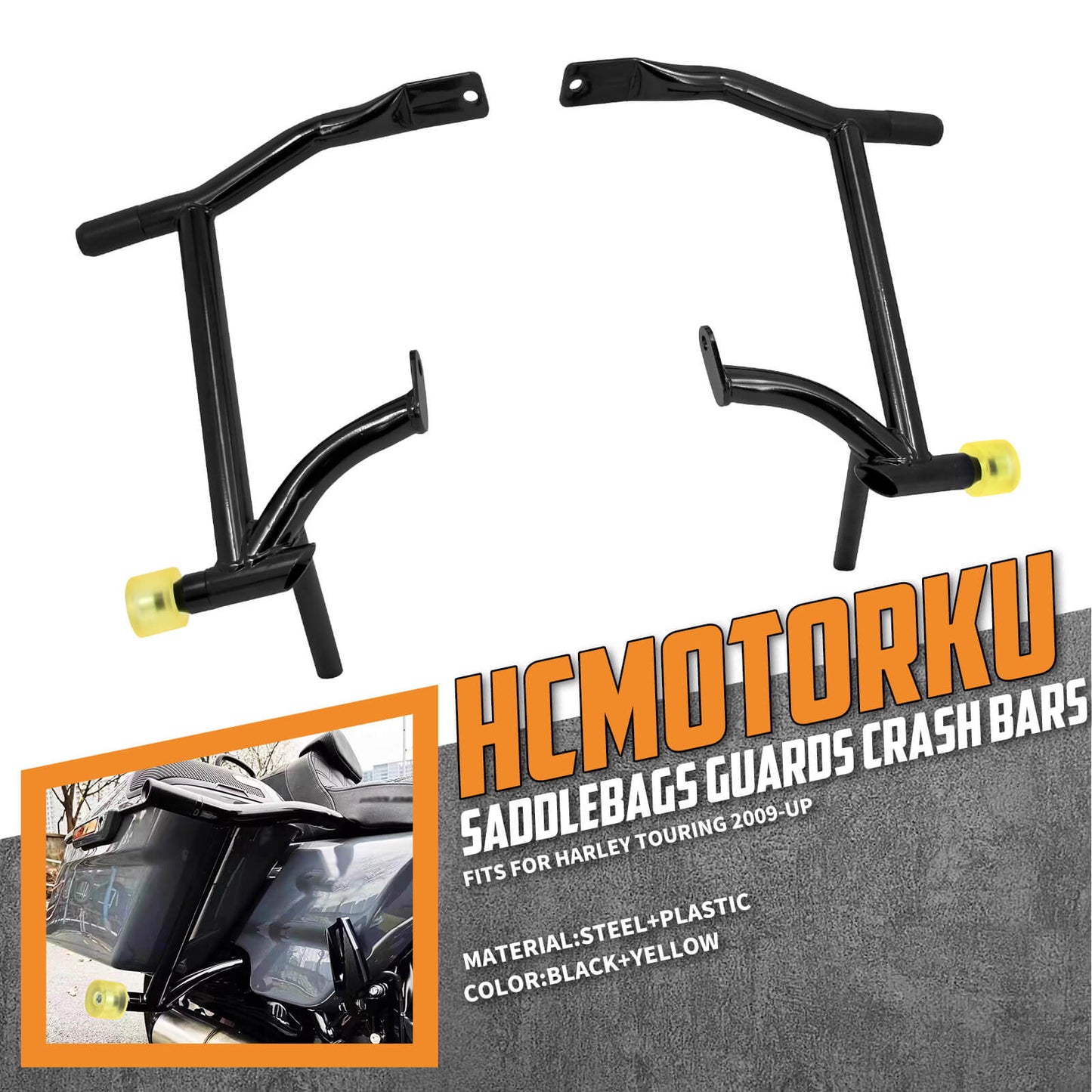 Crash Bars 2* Rubber 2* Yellow Slider Bolt Cap Saddlebags Guards For Harley Touring Road Street Glide 1997-UP | HCmotorku