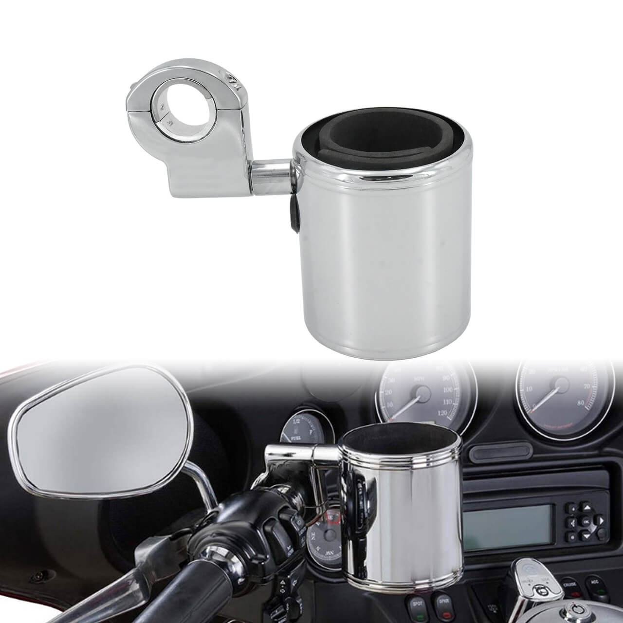 Motorcycle Cup Holder For 1" 1.25" 1-7/8" Handlebar Chrome Water Drink Mount | HCmotorku