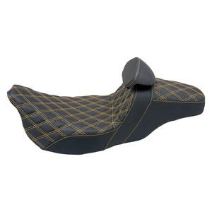 Driver & Passenger Seat w/ Backrest Gold Yellow Stitching For Harley Touring 2009-2023 | HCmotorku