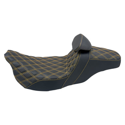 Driver & Passenger Seat w/ Backrest Gold Yellow Stitching For Harley Touring 2009-2023 | HCmotorku