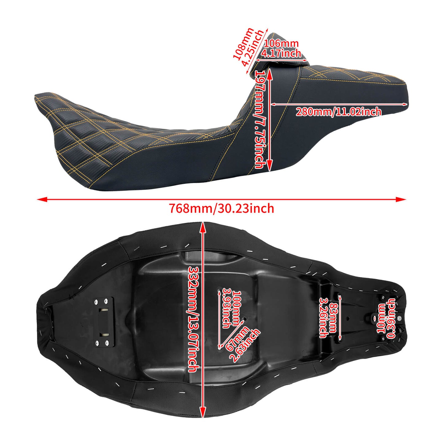 Driver & Passenger Seat w/ Backrest Gold Yellow Stitching For Harley Touring 2009-2023 | HCmotorku